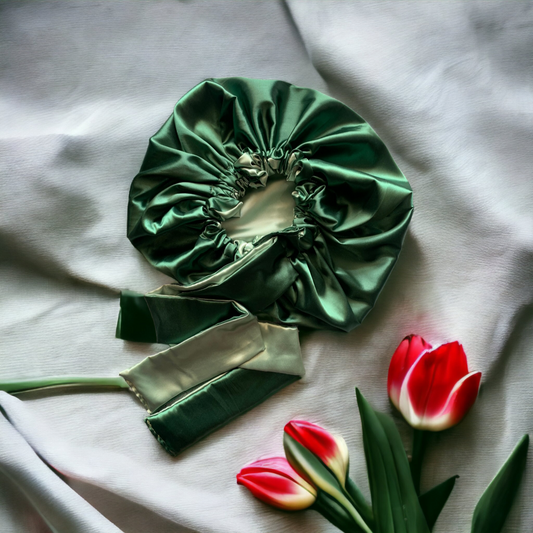 Emerald Green and Mint Satin Hair Bonnet
