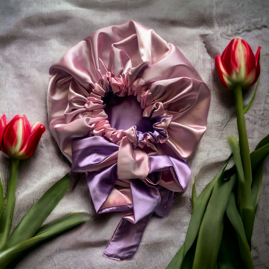 Baby Pink and Lilac Satin Hair Bonnet